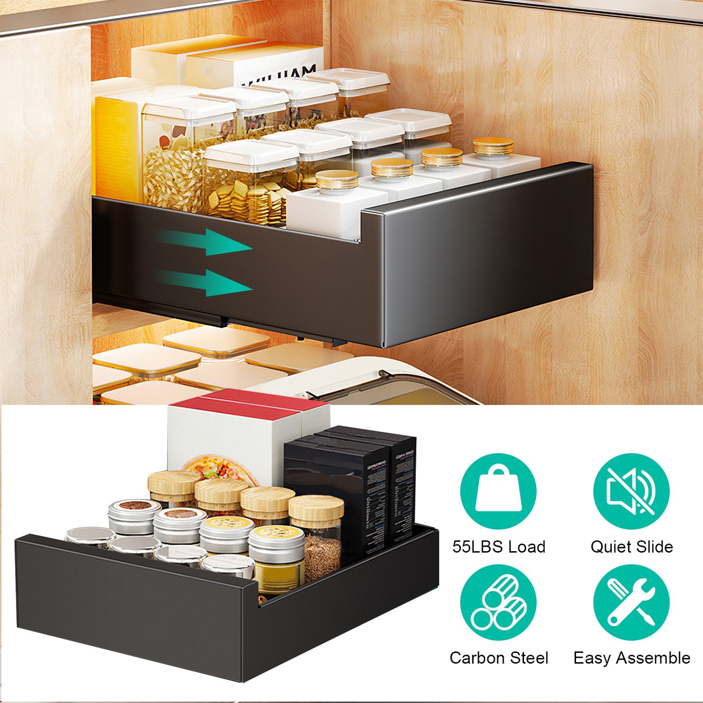 Cabinet Organizer Carbon Steel Slide Out Drawer Storage